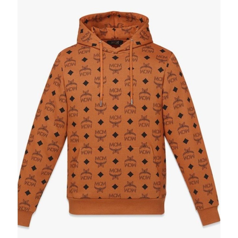 MCM Maxi Monogram Hoodie Mens Large Cognac New Visetos Logo MHAEAMM02CO00L